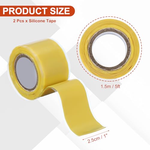 uxcell 2 Pcs Self Fusing Silicone Tape, 1" x 5ft Waterproof Water Leak Sealing Tape for Plumbing Pipe Hose Repair Handles, Yellow - color: Yellow, size: 1" x 5ft