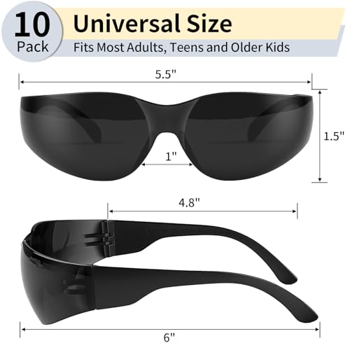 10 Pack Clear Safety Glasses for Men Women, ANSI Z87.1 Certified Scratch & Impact Resistant Wrap Around Lens - color: Black