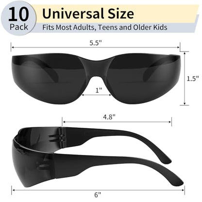 10 Pack Clear Safety Glasses for Men Women, ANSI Z87.1 Certified Scratch & Impact Resistant Wrap Around Lens - color: Black