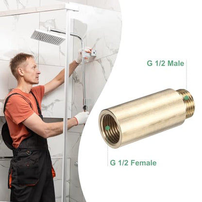 M METERXITY Shower Head Extension Arm, Brass G1/2 Male to Female Extension Pipe Fitting Adapter with PTFE Thread Seal Tape for Shower/Faucet, Pipe Plumbing Coupler 2.36"/60mm 1-Pack - size: 2.36"/60mm