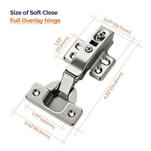 Ravinte 4 Pack 2 Pairs European Kitchen Cabinet Hinges Soft Close Full Overlay Cabinet Door Hinges Heavy-Duty Frameless Adjustable Concealed Cabinet Cup Hinge - size: Full Overlay