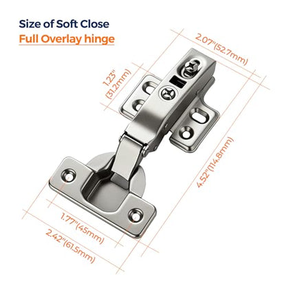 Ravinte 4 Pack 2 Pairs European Kitchen Cabinet Hinges Soft Close Full Overlay Cabinet Door Hinges Heavy-Duty Frameless Adjustable Concealed Cabinet Cup Hinge - size: Full Overlay