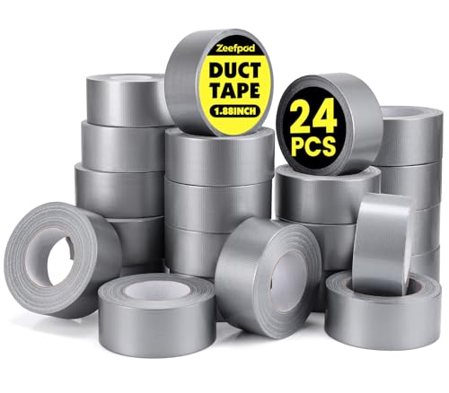 24 Pack Duct Tape Heavy Duty Waterproof, Silver Duct Tape Bulk 1.88 Inch X 90 Ft, Strong No Residue,Tear by Hand,Multi-Use for Indoor & Outdoor Repairs, Industrial, Professional Use