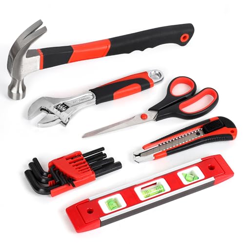 FASTPRO 220-Piece Home Tool Set, Household Repairing Tool Kit with 12-Inch Wide Mouth Open Storage Tool Bag, Red - color: Red