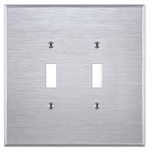 OVERSIZED 2 Gang Toggle Stainless Steel Light Switch Cover - Jumbo Two Gang Toggle Metal Wall Plate for Toggle Switches, 430 Stainless Steel - Satin finish, UL Listed, Made in USA, 5.5 x 5.5 Inches - color: 2 Gang Toggle