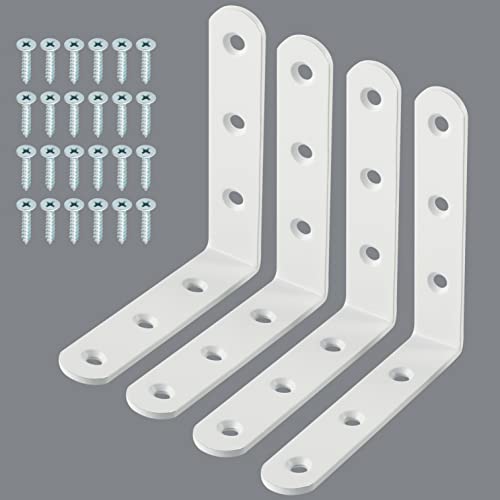 Alise 4 PCS L Brackets Heavy Duty Corner Bracket, 3.2 X3.2 Inch White Floating Shelf Brackets for Shelves, Stainless Steel L Shape Wall Mounting Brackets, Metal L Joint Angle Bracket for Wood Shelving - color: White, size: (4P) 3.2x3.2x0.8 inch