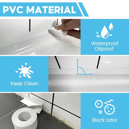 Caulk Tape, 1 Roll White Caulk Tape Waterproof Self Adhesive, Caulking Sealant Tape for Kitchen, Countertop, Bathroom, Sink, Shower, Bathtub, Toilet Edge Protectorwith Sealing Tool(1.5" x 10.5Ft)