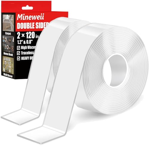 Double Sided Heavy Duty Extra Strong Adhesive Removable Tape - 1.2 & 0.8 Inch x 20 feet - Nano Tape for Poster Carpet Picture Hanging Strip Rug Wall Outdoor - Multipurpose Clear Mounting Tape - size: 1.2" & 0.8"
