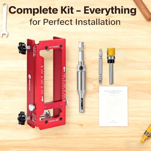 Door Hinge Jig, Aluminum Alloy Mortise Template Kit with Router Bit & Self-Centering Hinge Bit, User Manual for 2.5"-5" Hinges