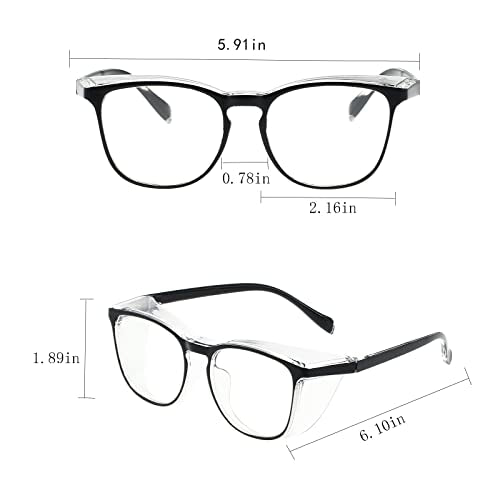 Safety Glasses for Men Women Nurses Anti Fog Stylish Fashion Comfortable Goggles with Side Shields Eye Protection for Adult - color: Black
