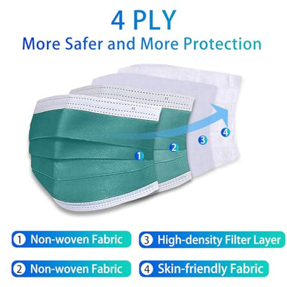 Disposable Face Mask 4-Ply for Adult, Soft Face Masks, Breathable Safety Mask… - color: Green Single