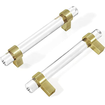 3-3/4 Inch Brass Cabinet Pulls, Clear Glass Crystal Gold Drawer Pulls and Handles (96mm, 5 Pack) - color: Brushed Gold, size: Hole Center : 3-3/4 Inch (96mm), style: 5 Pack