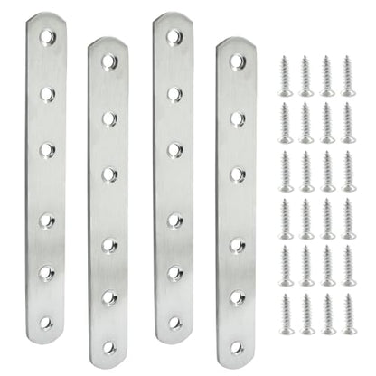 4 Pack 6 Inch Stainless Steel Flat Plate Straight Bracket Flat Metal Brace Bracket, 160mm Metal Brackets Mending Repair Plate Brace with Screws for Wood Straight Brace - size: 6"-160mm-Silver