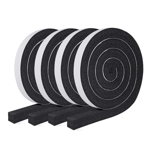 MAGZO Weather Stripping Door Seal 1 Inch W X 1 Inch T X 26 Ft Total Length, Strong Adhesion and High Resilience Air Conditioner Foam Insulation (6.5ft x 4 Rolls) - size: 1in × 1in × 26FT