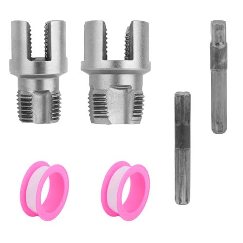 2pcs PVC Pipe Threading Threader Tool Kit, Integrated Internal & External Pipe Thread Cutting Tool with 1/2'' & 3/4'' Dies Set with 2 Roll Seal Raw Tapes for Electric Drill