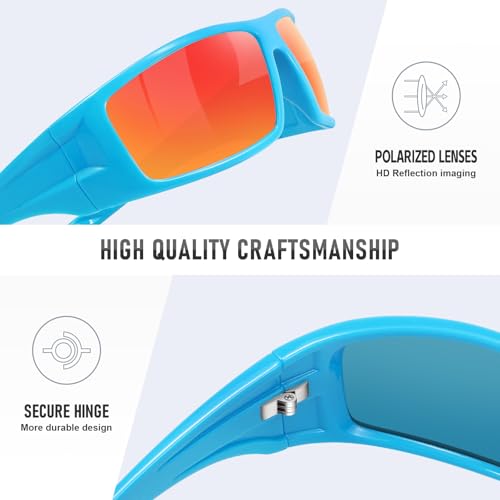Polarized Sports Sunglasses for Men Women Unbreakable Frame Cycling Fishing Wrap Around Sunglasses UV400 Protection - color: 1-blue/Red Mirror Lens