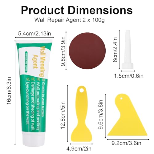Drywall Repair Kit, Wall Mending Agent with Scraper Sandpaper & Nozzle Extender Spackling Filler for Holes Cracks Walls & Ceilings