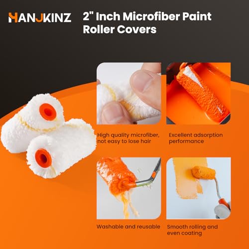 2 inch Paint Roller Kit, 20 Pack Small Paint Roller Set with 3/8" Nap Microfiber Covers, Touch Up Mini Paint Rollers for Wall, Door, Cabinet, Craft - size: 20 pcs 2" Microfiber Roller Cover