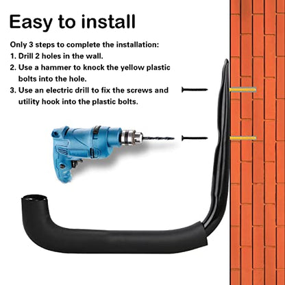 6 Set Garage Wall Mounts, 9 Large Wall J Hooks, Black - Heavy Duty Extension Cord Hangers for Ladders, Mowers, Cables - size: 9 Inch- 6 Set