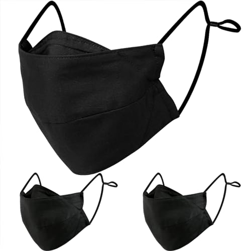 BASE CAMP Reusable Cloth Dust Face Masks 100% Cotton Washable Adjustable Breathable Fabric Mask with Filter Pocket - color: Black
