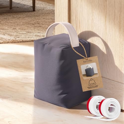 Weighted Door Stopper 5.5 lb - 2 Bonus Draft Stoppers (Up to $15 Value), Heavy Duty Door Stopper with Handle, Floor Safe Fabric Door Stop, Non-Slip for Kids & Pets, 6" L × 4.5" W × 7" H, Grey - color: Charcoal Grey