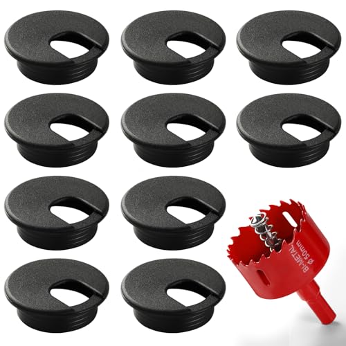 Desk Grommet 2 Inch (50 mm) 10 Pieces, Desk Hole Cover for Cables Black, ABS Plastic Grommet Hole Cover with Hole Saw for Wires Cables Through the Countertop by XIOGZAXI - color: Black-U, size: 2 Inch