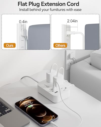 PD 20W USB C Travel Power Strip, Flat Plug Power Strip with 3 USB(1 USB C) Ports, Short Extension Cord 3FT PD 20W Fast Charging Station, Cruise Ship Essentials Compatible with iPad Pro iPhone Samsung - size: 3FT-PD 20W