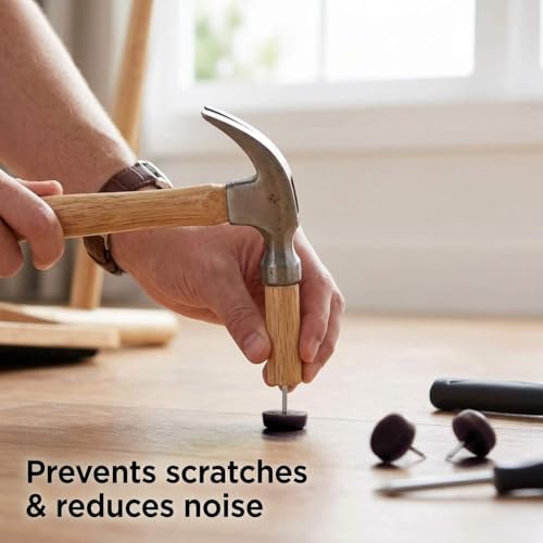 QWORK Brown Nail On Furniture Glides 3/4 Inch, 25 Pcs Chair Leg Floor Protectors for Wooden Furniture Anti Scratch Noise Reducing Pads