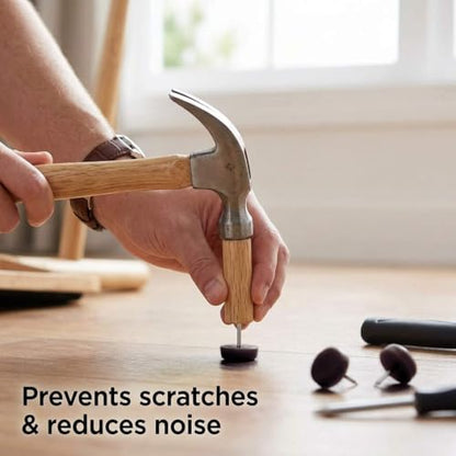 QWORK Brown Nail On Furniture Glides 3/4 Inch, 25 Pcs Chair Leg Floor Protectors for Wooden Furniture Anti Scratch Noise Reducing Pads
