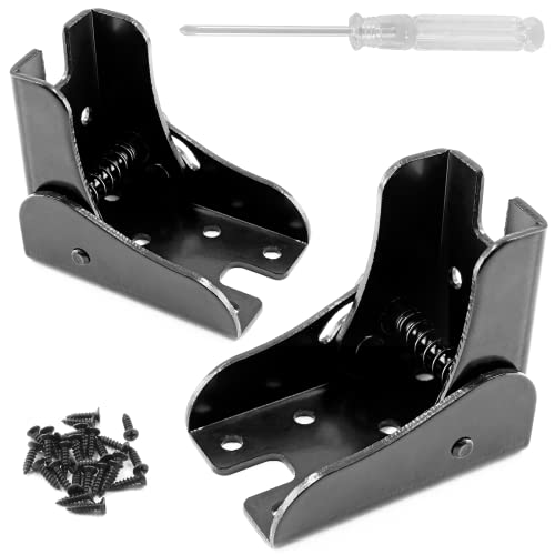 2 Pack Folding Table Leg Brackets, Black Foldable Self-Locking Hinge Extension Support Brackets with Screws for Table Chair Bed Leg Feet Workbench
