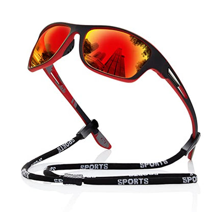 suoso Polarized Sports Sunglasses for Men: UV400 Protection Glasses Wrap Around Goggles for Driving Fishing - color: A5-red