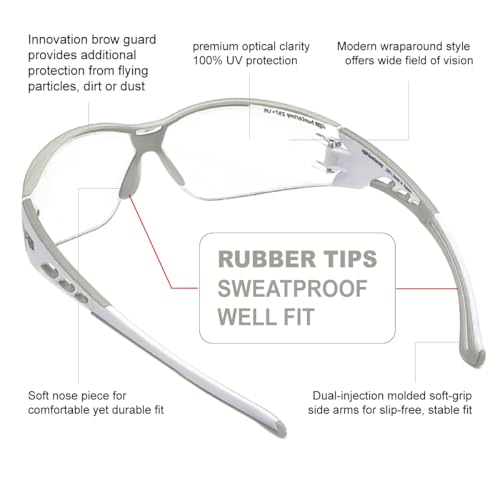 HTS HUNTERSKY Super Flexible Lightweight Anti Fog Wrap-Around U6 Clear Shooting Safety Glasses with ANSI Z87.1 Scratch Resist - color: Light Gray / Clear (1 Pack)