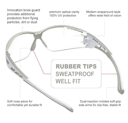 HTS HUNTERSKY Super Flexible Lightweight Anti Fog Wrap-Around U6 Clear Shooting Safety Glasses with ANSI Z87.1 Scratch Resist - color: Light Gray / Clear (1 Pack)