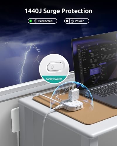 NUTICT Outlet Cover Extension Cord, Flat Plug Power Strip 10ft, 8 Outlets (4-2Pin)& 4 USB Ports (3 USB C), 13A/1625W, 1440J Surge Protector, Wall Mountable, Ideal for Home Improvement, Tight Spaces - size: 10FT (4-2 Prong Outlets)