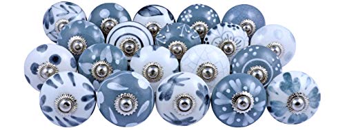 JGARTS 20 Knobs Grey & White Cream Hand Painted Ceramic Knobs Cabinet Drawer Pull Pulls - color: GREY , WHITE
