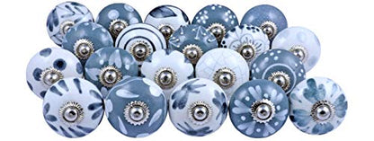 JGARTS 20 Knobs Grey & White Cream Hand Painted Ceramic Knobs Cabinet Drawer Pull Pulls - color: GREY , WHITE