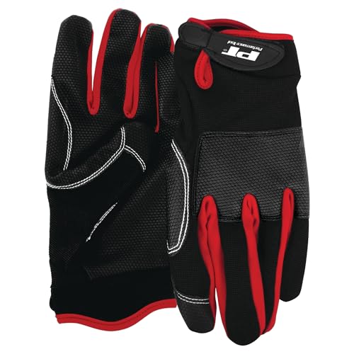 Performance Tool W89005 High Dexterity, Excellent Grip, Ideal for working on cars and outdoor jobs | Mechanics Gloves - Medium, Red