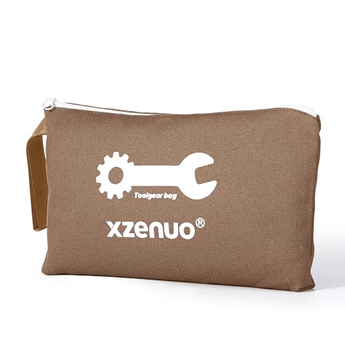 Small Tool Bag, 16oz 12 inch Tool Pouches with Zipper, Canvas Storage Bags for Travel Work Motorcycle Car Tools Pencils Men, Brown - color: Brown