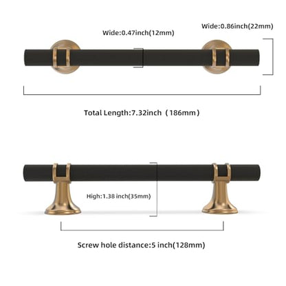 10 Pack 5 Inch Cabinet Pulls knurled Matte Black and Champagne Bronze Kitchen Cabinet Handles Aluminum and Zinc Alloy Drawer Pulls Solid Cabinet Hardware - color: Black and Champagne Knurled, size: 5'' Hole Center(128mm)