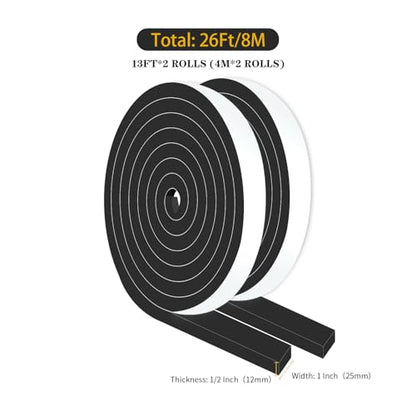 Weather Stripping,Soundproof,Cold Insulation,High Density CR Foam Insulation Tape for Door, Front Door Frame, Windows,Sliding Door (Black,1 in x 1/2 in x 26Ft) - size: 1 In x 1/2 In x 26Ft