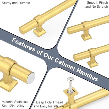5Pack Hole Centers 5inch(128mm) Brushed Brass Cabinet Handles T Shaped Kitchen Cabinet Pulls Hardware Pull Handle for Cabinets Dressers 7.5inch Total Length - color: Brushed Brass, size: Hole Centers: 5inch