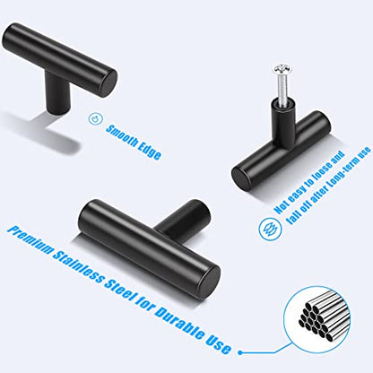 KNOBWELL 6 Pack Single Hole Black Cabinet Knobs, 2" Modern Matte Black Drawer Knobs T Bar Stainless Steel Kitchen Cabinet Knobs and Pulls - color: Black, size: 2 inch(50mm)