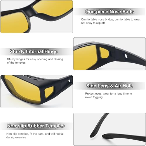 MEETSUN Fit Over Glasses Sunglasses for Men Women,Wrap Around Sunglasses Polarized UV400 Protection - color: A1-black Frame-night Vision Lens