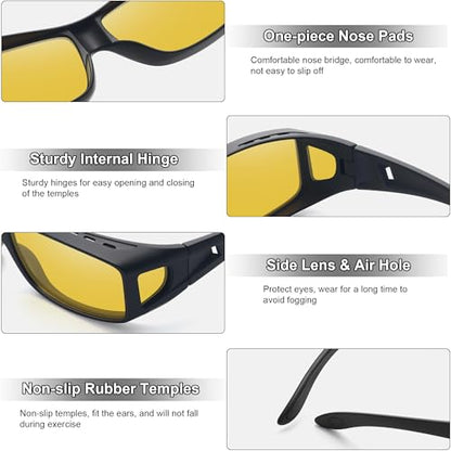 MEETSUN Fit Over Glasses Sunglasses for Men Women,Wrap Around Sunglasses Polarized UV400 Protection - color: A1-black Frame-night Vision Lens