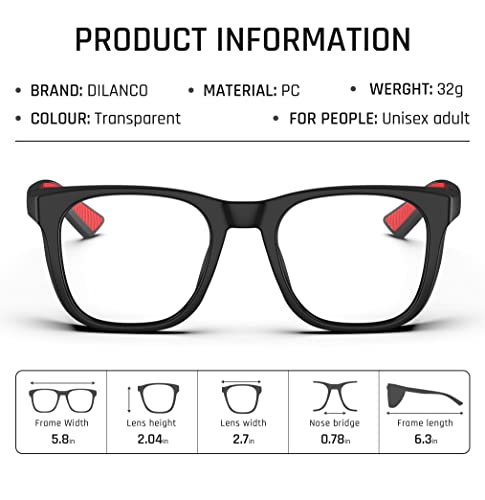 DILANCO Clear Safety Glasses Goggles With Side Shields for Women Men,Fog & Scratch-Resistant Complete UV Protection Eyewear - color: Black&red