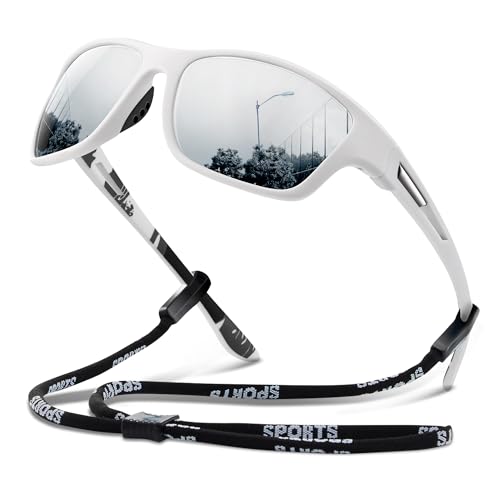 suoso Polarized Sports Sunglasses for Men: UV400 Protection Glasses Wrap Around Goggles for Driving Fishing - color: B18-white Silver