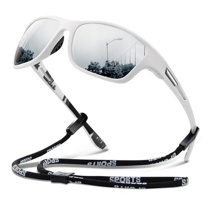 suoso Polarized Sports Sunglasses for Men: UV400 Protection Glasses Wrap Around Goggles for Driving Fishing - color: B18-white Silver