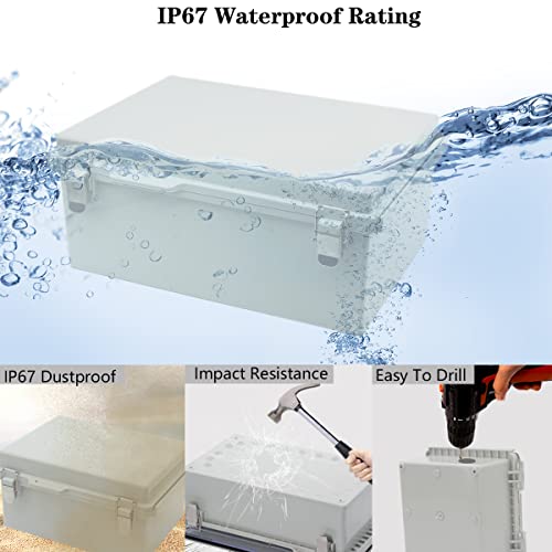 Zulkit Junction Box,IP67 Waterproof Electrical Box Hinged Cover Stainless Steel Buckle Plastic Enclosure for Project w Mounting Plate Wall Bracket and 2 Cable Gland Grey 13.8"x9.8"x5.9"/350x250x150mm - color: Grey Cover, size: 13.8"x9.8"x5.9"