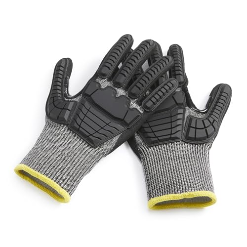 Amazon Basics Impact Protection Work Gloves, Cut Level A2, ANSI Level 4 Abrasion, Touchscreen Compatible, Sandy Nitrile Palm, Small, Black with Yellow Edge - size: Small