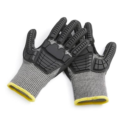 Amazon Basics Impact Protection Work Gloves, Cut Level A2, ANSI Level 4 Abrasion, Touchscreen Compatible, Sandy Nitrile Palm, Small, Black with Yellow Edge - size: Small